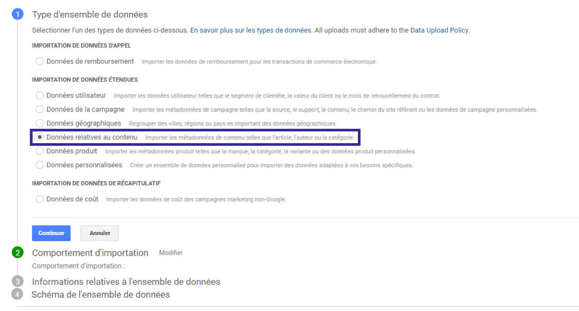 GA360 : import de données de type contenu